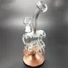 Bong en verre plaqué or Narguilé Bébé Double baril Recycleur Tuyau d'eau de vapeur S Plates-formes pétrolières Turbine Perc Bongs