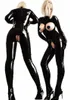 Kostenloser Versand Damen Langarm schwarz Wetlook Cupless PVC Catsuit S M L XL 2XL 3XL 4XL