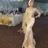 Saudiarabien Long Prom Klänningar med Cap Sweetheart Lace Appliques 3/4 Långärmade Sleeves Mermaid Evening Dress Glamorösa Aso-Ebi Party Gowns