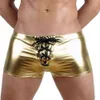 Män PU Läder Boxer Kort 2018 Sommar Ny Man Chic Sexig Underkläder Solid Färgkedja Manlig Gay Baddräkt Stålrör Cool Lingery