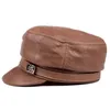 RY955冬の暖かい本革短い縁のフラットボーナの帽子女性のための帽子のための女性のための帽子 - 黒/黄色/赤い茶色のフィット野球帽の帽子