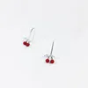 Christams Red Cherry Boucles d'oreilles Eardrop Sweet Fruit Fresh Sterling Silver 925 Magnifique Bijoux Jeunesse Belle Fille