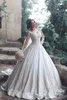 Mhamad New Said Lace Jurken Parels kralen applique lange mouwen hof trein trouwjurk bruidsjurken vestido de novia