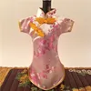 Chinese Cheongsam Wedding Wine Bottle Cover Bag Table Decoration Silk Brocade Wine Bottle Clothes Packaging Pouch Fit 750ml 10pcs/lot