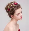 Mariage Bridal Bourgogne Red Flower Bandboulle Band Gol Rhinaistone Crown Tiara Crystal Hair Accessories Bijoux Princesse Headpie6974636