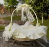 Cesta de flores de boda de encaje, cesta de frutas de pétalos de flores, pétalos de simulación, suministros de boda, cinta de encaje, cesta de bambú