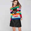 Женщины Rainbow Pullovers Свитеры Femme Круглая вырезание Emberdery Тигр Любовник Красочный Полосатый Сжигатель с длинным рукавом Зима вязаный