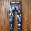 Men More Badge Slim Fit Jeans Straight Leg Washed Fashion Designer Sreetwear Painted Biker Men's Denim Pants Trousers Big Size 896