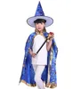 атласная накидка Хэллоуин костюм мальчик девочка косплей плащ и шляпа фестиваль Детские ведьма мыс cap набор мультфильм платья