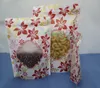 Stockage de pommes séchées pochette de stand de nourriture fermeture à glissière scellée, 100pcs / lot-18x26cm sac ziplock en plastique d'impression de fleur rouge autoportant avec fenêtre