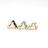 Mode goud kleur natuursteen ring zeshoekige prisma witte blauwe turquoise ring voor vrouwen sieraden