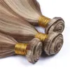 Extensiones de cabello humano de color de piano de Malasia 4 piezas # 8/613 Marrón claro Destacado mezclado con paquetes de armadura de cabello humano de color de piano rubio