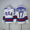 1980 USA Hockey 21 Mike Eruzione Jersey Uomo Blu Bianco 30 Jim Craig 17 Jack Ocallahan Maglie Ricamo e cucito all'ingrosso e al dettaglio