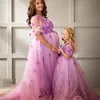 2018 Purpurowe Suknie Ślubne W Ciąży Z Handmade Kwiaty Tulle Pół Rękawy Linia Princess Maternity Suknie ślubne Perły Top Koronki