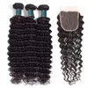 10A Deep Wave Human Hair Bundles With Closure High Quality Virgin Brazilian Cuticle Aligned Hair Weave 3 Bundles With 4x4 Lace Closure