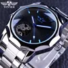 Winner Blue Ocean Geometry Design Transparent Skelet Dial Mens Watch Top Merk Automatische Mode Mechanische horlogeklok