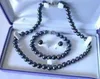 9-10mm South Sea Black Pearl Collier Bracelet Boucles d'oreilles Fermoir en or 14k