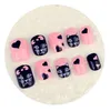 24pcs/Lot Cat Design Faux Ongles Pink Cute Fake False Nails Fashion Short Size Press On Nail Art Tips Artificial Gel Art Set