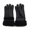 Windproof Sports Women Skiing Brand Designer Fur Leather Five Fingers Gloves Solid Color For Winter Outdoor Keep Warm