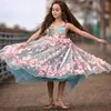 Robe de demoiselle d'honneur rose à fleurs 3D, col en V, sans manches, faite à la main, robe d'anniversaire, fabuleuse robe de concours en tulle vert d'eau moelleuse pour filles