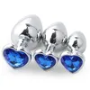 3 piezas de gran tamaño pequeño de acero liso de metal tapón anal joyería de cristal en forma de corazón cuentas de cristal juguetes sexuales para hombres mujeres QQGS18 D18111502