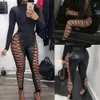 2018 New Sexy Womens Black Leather Lace Up Skinny Lápis Calças Verão Clubwear Cintura alta Cintura Hollow Bandagem Esticar Calças Slim