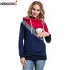 Mujeres embarazadas Sudaderas con capucha 2018 Otoño Chaqueta Color Patchwork Pullover Maternity Ropa de manga larga Hombres lacas de lactancia materna