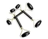 Natural Black Obsidian Carved Reiki Crystal Healing Gua Sha Beauty Roller Facial Massor Stick with Alloy Gold-Plated