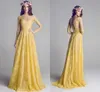 2019 Ny Yellow Lace Bohemian brudtärklänningar Långärmar Täräckade backless Long Maid of Honor Country Guest Party Dress Cheap4112113