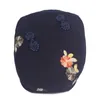 Berretto da strillone da donna in cotone e lino classico Berretto con visiera Cappello snapback regolabile autunnale da guida Berretto con visiera piatto Cabbie Decorazione floreale