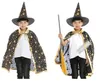 Halloweenowy płaszcz dla dzieci gwiazdy drukowane kapelusz Cape Magic Witch Cosplay zestawy kostiumów