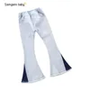 2019 Fashion Kids Flare Pants Boot Cut Jeans Girls BellBottoms Trousers Baby Girls Blet PU Leather Pants Children Tights Long Pan3321774