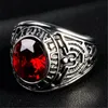 Anel masculino de aço inoxidável punk banhado a prata grande vermelho/azul/preto pedra zircão anéis de dedo para homens mulheres anéis masculinos acessórios de joias masculinos