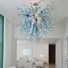 Europeiskt vardagsrum hänge lampor turkos grå vit konst ljuskronor takljus handblåst glas ledd amerikansk stil ljuskrona