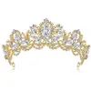 Luksusowe Kryształowe Liście Wedding Bridal Crown Tiara Serca W Kształcie Rhinestone Ślubne Ślubne Headpieces Włosy Akcesoria Złote Srebrne 1 sztuk Bezpłatny statek