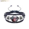 Mode Neues Design Multi Layer Geflochtene Armbänder Schöne Baby Kunst Bild Glas Cabochon Schwarz Leder Wrap Magnetische Armband Für Männer Frauen L