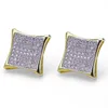 Hip Hop Iced Out Clear Zirconia Cushion Shape Halo Gorgeous Hypoallergenic Sensitive Earrings for Teens & Women