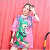 Brand Bear Print Tshirt European and American Style Destruction Bear Long T Shirt Fashion Print Loose Tshirt Tracksuit