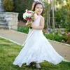 Beyaz V Yaka Düğünler Misafir Elbiseler Ucuz Long Beach Çiçek Kız Elbise Vintage Dantel Kız doğum günü partisi Elbise