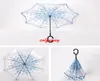 10 pçs / lote Transparente Reversa Guarda-chuva Camada Dupla Cereja Flores Guarda-chuva Invertido Chuva Mulheres C-handle À Prova de Vento F052909