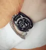 Okładka stereoskopowa Hollow Black Punk Rock Chain Czaszka Szkielet Zegarki Mężczyźni Kobiety Bransoletka Mankiet Gothic Wrist Watch Moda Skórzany Zegarek