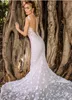 Mermaid Gelinlik Jewel Boyun Dantel 3D Çiçek Aplike Kolsuz Sweep Tren Bohemian Gelin Elbise Artı Boyutu Vestido De Novia