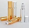 10ml Upscale Guld / Silver UV Coating Glass Roll On Flaskor Rostfritt Stål Rullbollar Essential Oljeburk LX1217