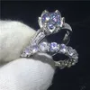 Handgemachte Blume Ring Set 925 Sterling Silber Runde Schnitt 3ct 5A Cz Stein Engagement Ehering Ring für Frauen Brautschmuck