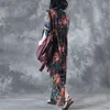 BUYKUD 2018 Summer Vintage Floral Printed Deep V-neck Long Dress Women Loose Short Sleeve Elegant Robe Blue Dresses With Pocket