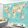 Arkadi-papel tapiz personalizado para niños, murales de mapa del mundo de dibujos animados para sala de estar, papel tapiz de pared de habitación para niños, PVC