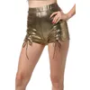 Guld silver vin röd kvinnor glänsande metalliska shorts sexig spets upp bodycon byxor casual smal shorts mode nattklubb dans slitage