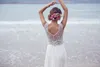 Klänningar Sparkly Bohemian Beach Wedding Dress Silk Chiffon Handpärled Crystal Bling Boho Vestido de Novia White Ivory Bridal klänningar