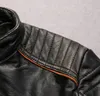 Vintage schwarz getäfelte Farbe Totenkopf-Stickerei Lederjacken Motorrad-Lederjacke Stehkragen