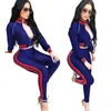 Womens Sports Tracksuit 3 Color Night Club Sexy Stripe Printed Tracksuits Solid Women Long Sleeve Suits